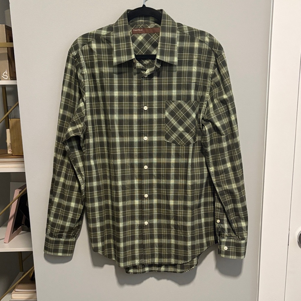 Perry Ellis Green Plaid Button-Down Shirt